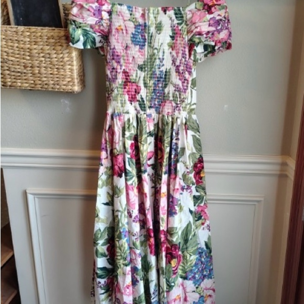 Vtg Moda Int’l Floral Midi Dress Women 10 Corset Ruched Off The Shoulder Prom - Picture 15 of 16